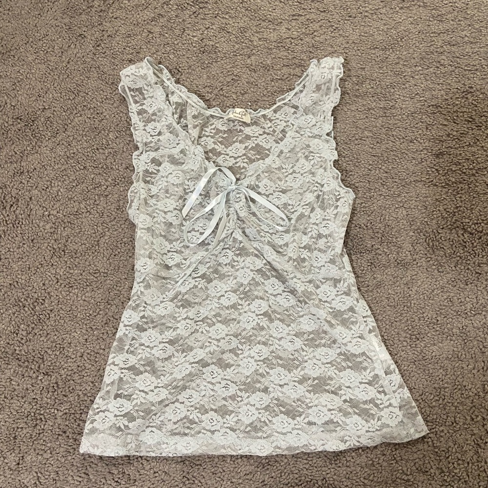 Brandy Melville Blue Lace Short Sleeve Top